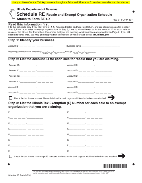 Form 107 Schedule RE  Printable Pdf