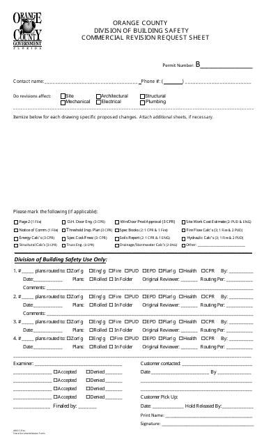 Commercial Revision Request Sheet - Orange County, Florida Download Pdf