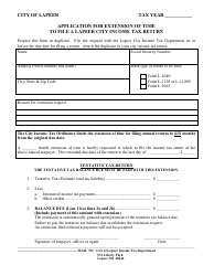 Document preview: Application for Extension of Time to File a Lapeer City Income Tax Return - City of Lapeer, Michigan