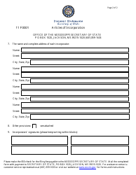 Form 11 &quot;Articles of Incorporation&quot; - Mississippi, Page 2