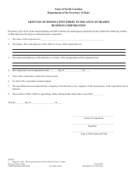 Document preview: Form B-05 Articles of Dissolution Prior to Issuance of Shares Business Corporation - North Carolina