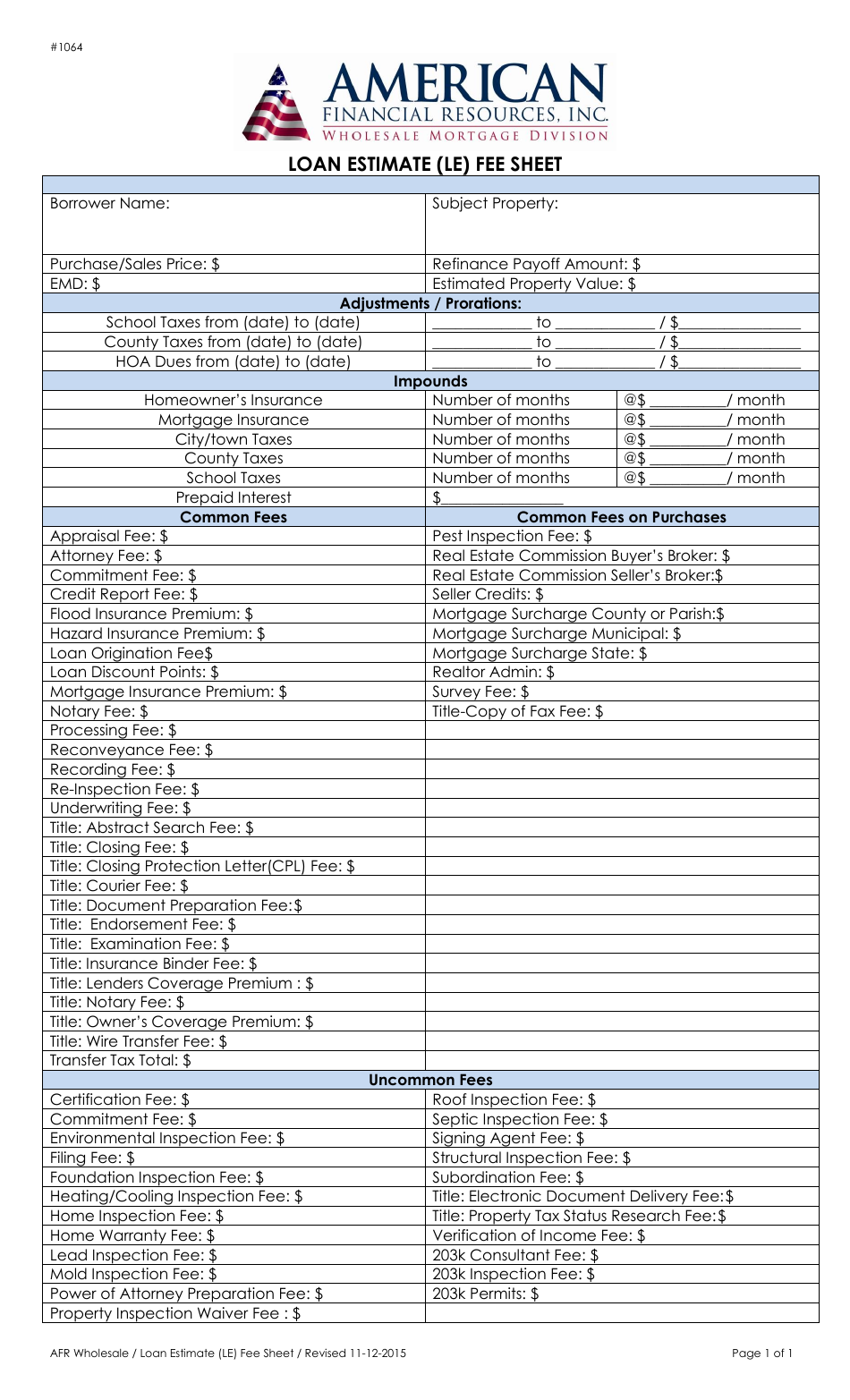 calex impounds on the loan estimate