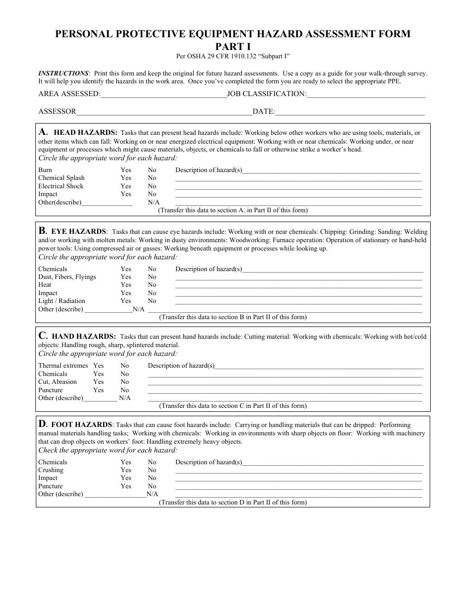 Personal Protective Equipment Hazard Assessment Form - Nc State University, Page 1