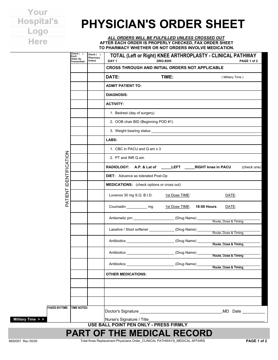 Physician #39 s Order Sheet Download Printable PDF Templateroller
