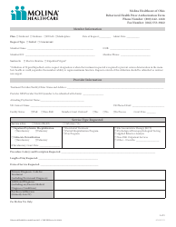 Document preview: Behavioral Health Prior Authorization - Molina Healthcare - Ohio