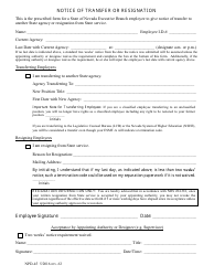 Form NPD-45 &quot;Notice of Transfer or Resignation&quot; - Nevada