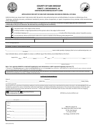 Document preview: Form DD214 Application for Copy of Military Discharge Record in Person or by Mail - San Diego County, California
