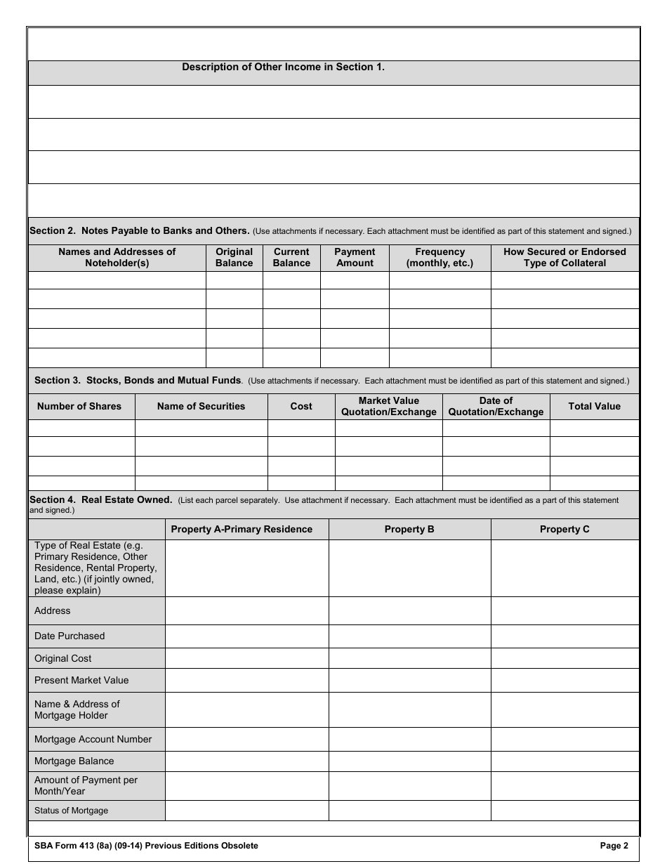 SBA Form 413 (8A) - Fill Out, Sign Online and Download Fillable PDF ...