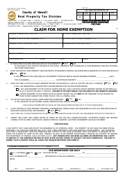 Form RP19-71 Claim for Home Exemption - County of Hawai'i, Hawaii