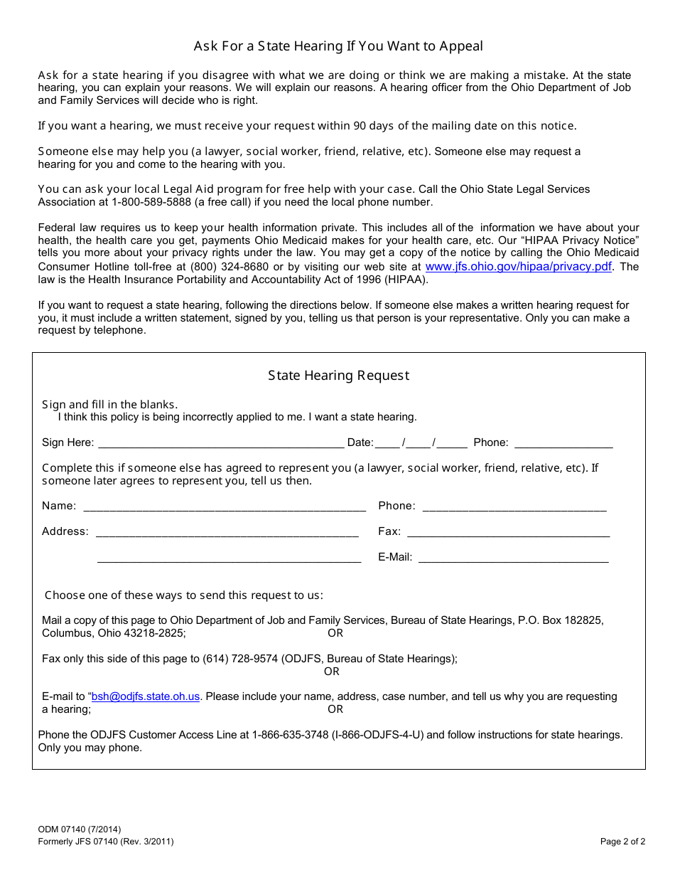 Form ODM07140 Availability of Hardship Exemption - Ohio, Page 2