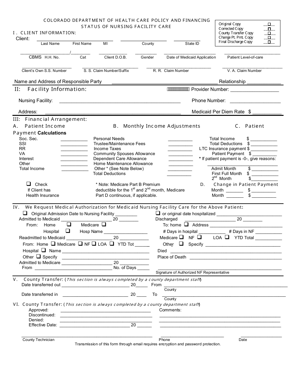 Form 5615 Status of Nursing Facility Care - Colorado, Page 1