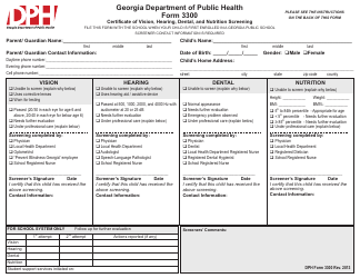 Form 3300 Certificate of Vision, Hearing, Dental, and Nutrition Screening - Georgia (United States)