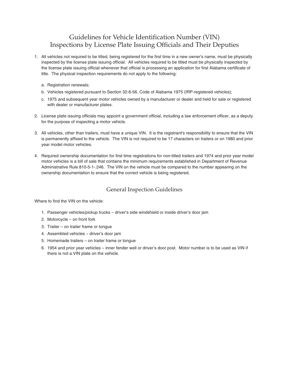 Form MVT-5-10 Motor Vehicle Inspection by a Government Official - Alabama, Page 2