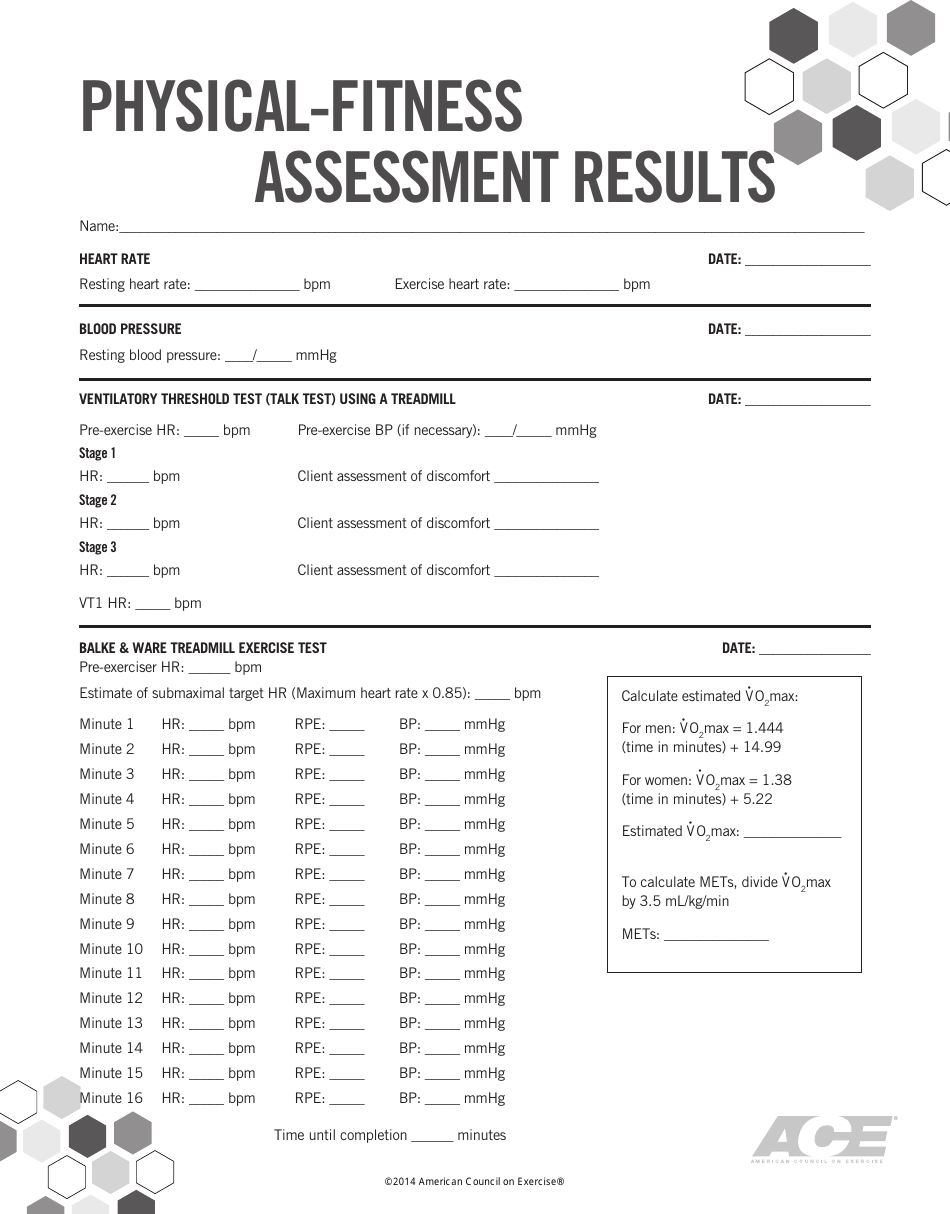 Physical-Fitness Assessment Results Form - American Council on Exercise, Page 1
