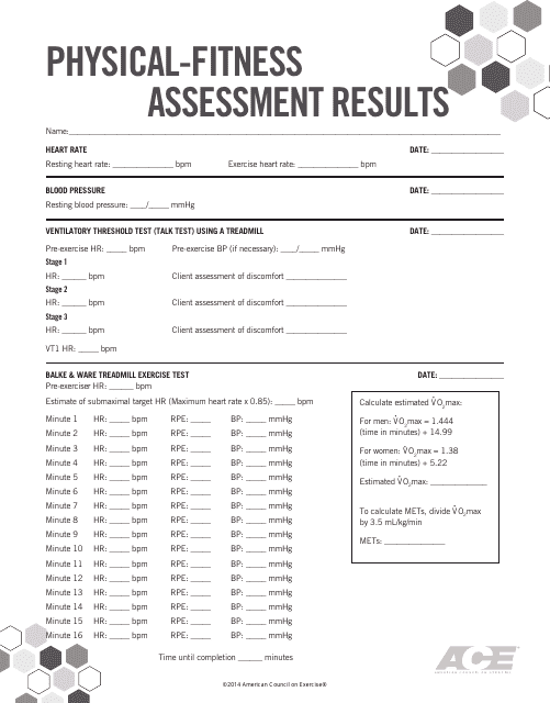 &quot;Physical-Fitness Assessment Results Form - American Council on Exercise&quot; Download Pdf