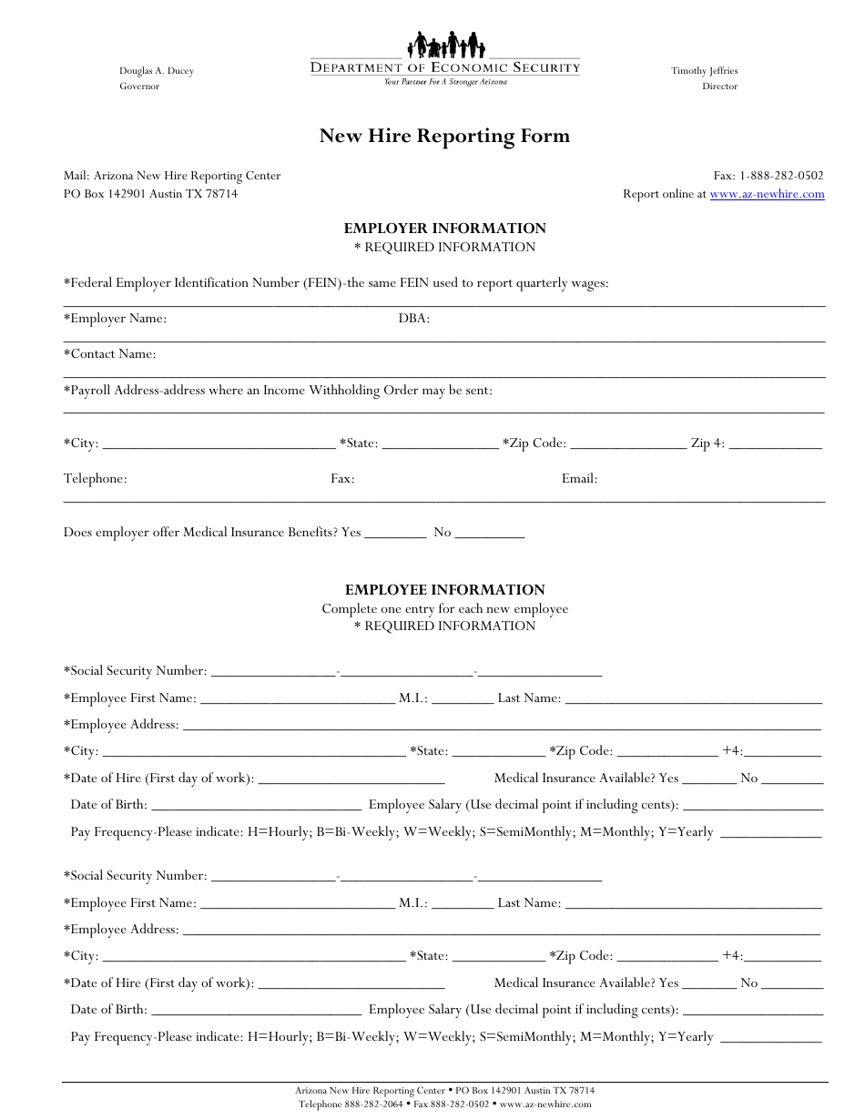 Arizona New Hire Reporting Form Fillable Printable Forms Free Online