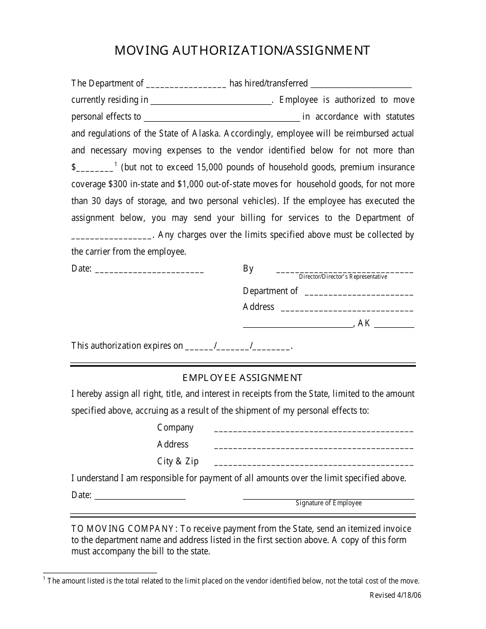 Moving Authorization / Assignment - Alaska, Page 1