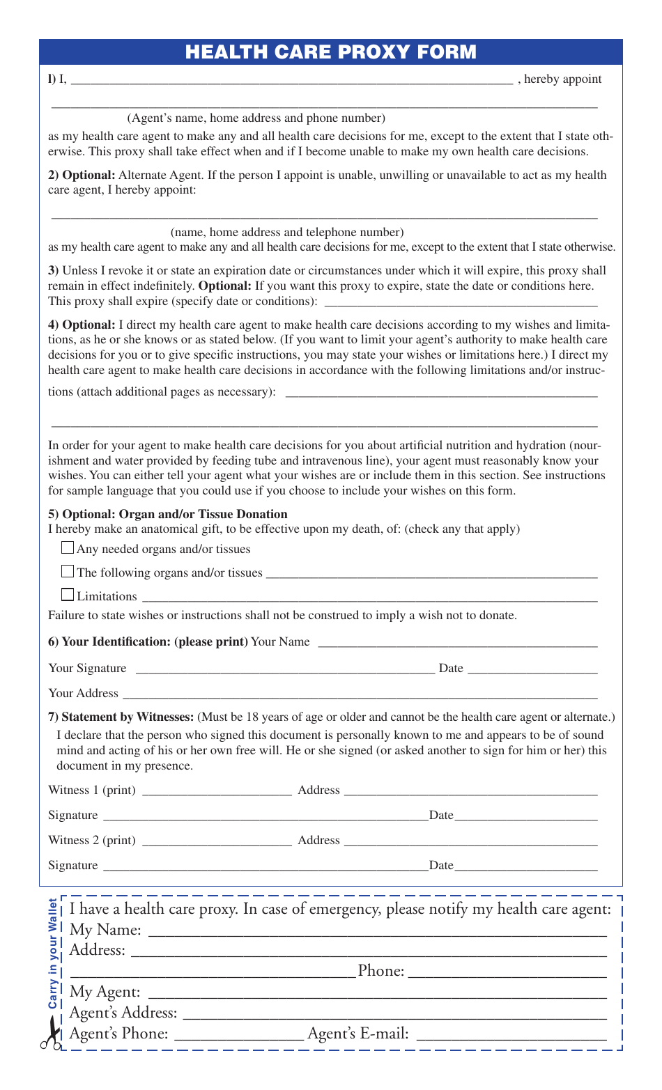 Health Care Proxy Form - New York, Page 1