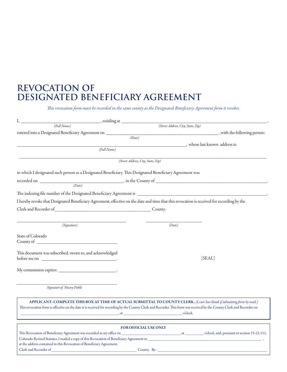 Revocation of Designated Beneficiary Agreement - City and County of Denver, Colorado, Page 1