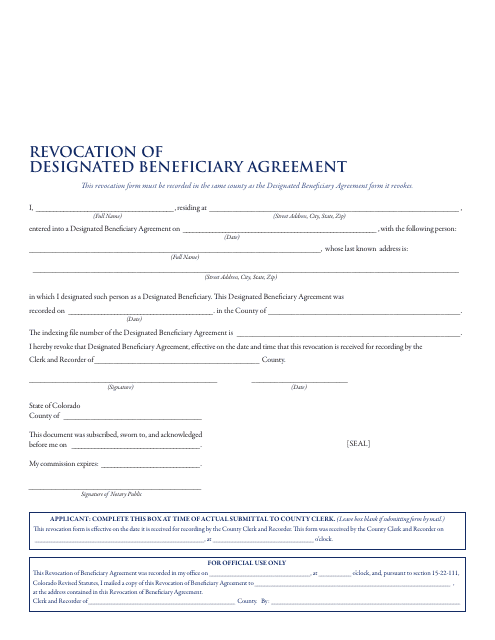 Revocation of Designated Beneficiary Agreement - City and County of Denver, Colorado Download Pdf