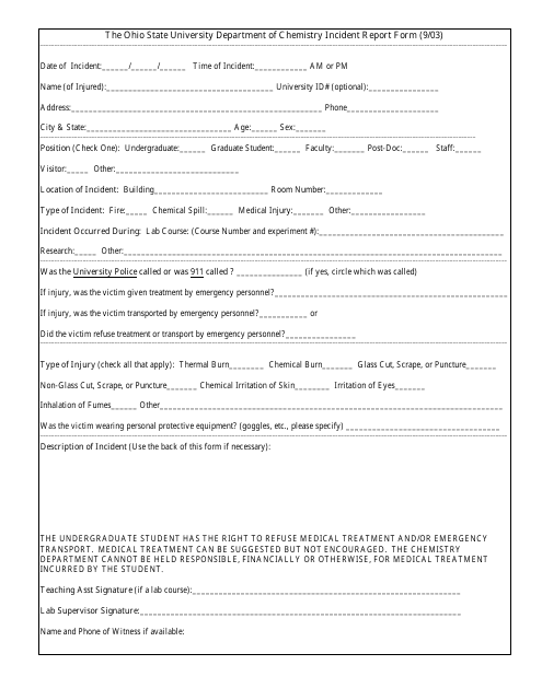 Incident Report Form - Ohio State University Download Pdf