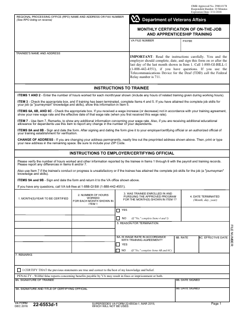 VA Form 22-6553d-1  Printable Pdf