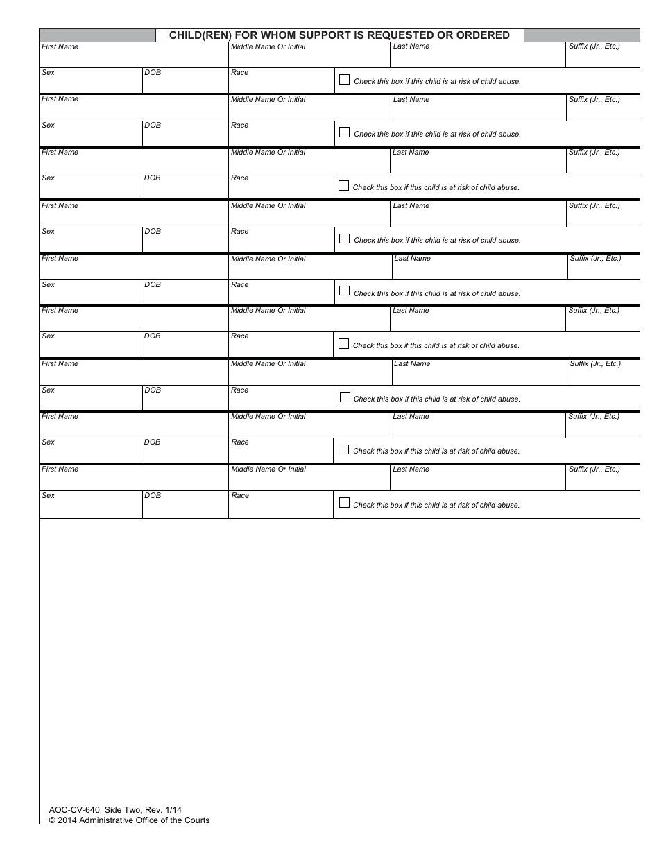 Form AOC-CV-640 Cover Sheet for Child Support Cases (Non-IV-D Only) - North Carolina, Page 2