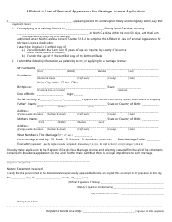 Document preview: Affidavit in Lieu of Personal Appearance for Marriage License Application - Forsyth County, North Carolina