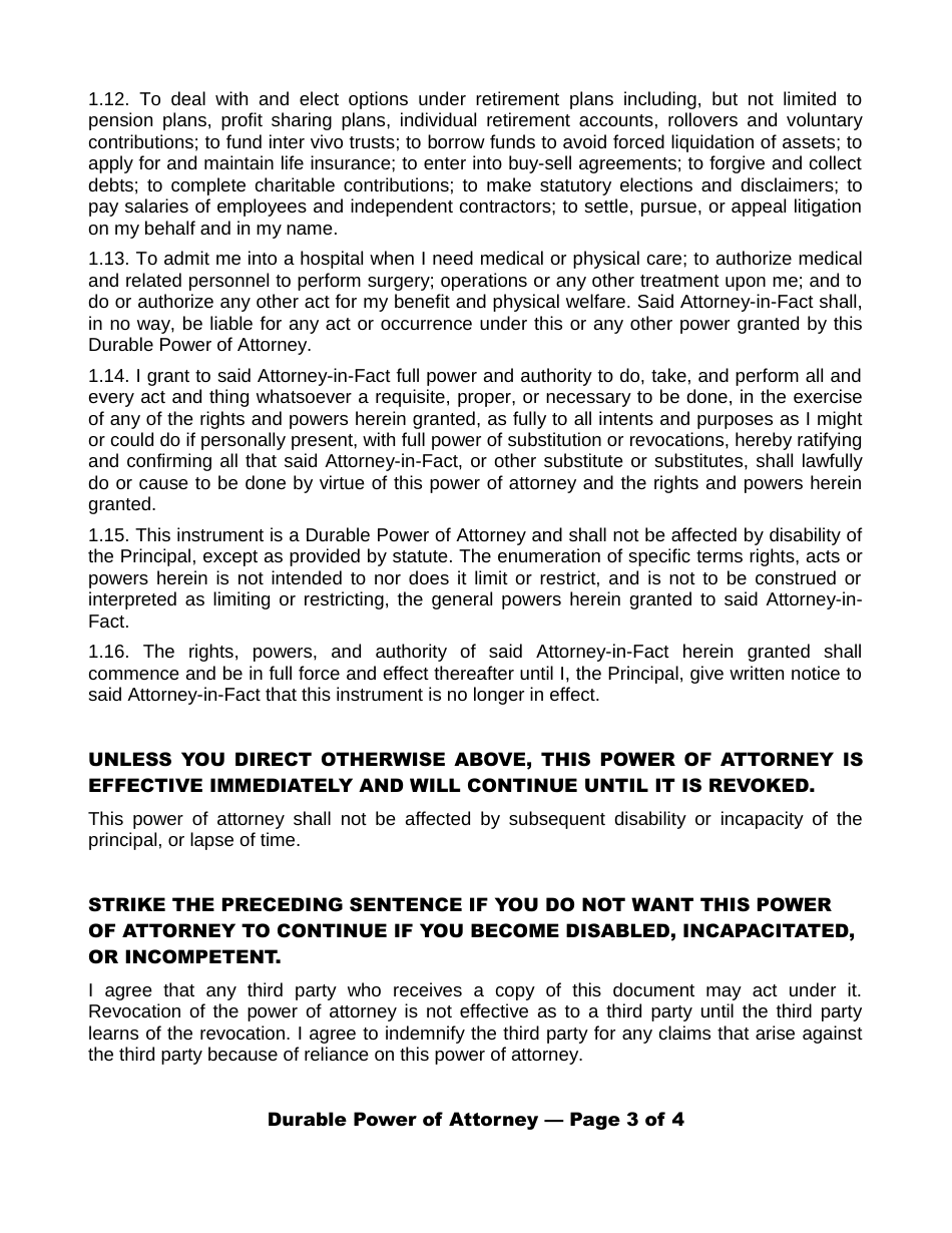 Durable Power of Attorney Form - Lines - Oklahoma, Page 3