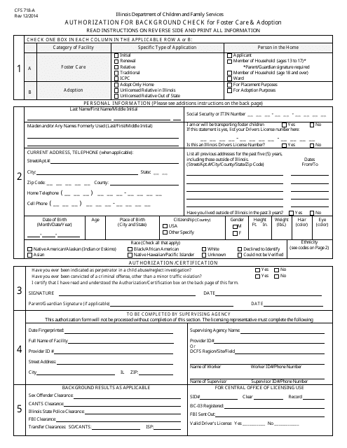 Form CFS718-a  Printable Pdf