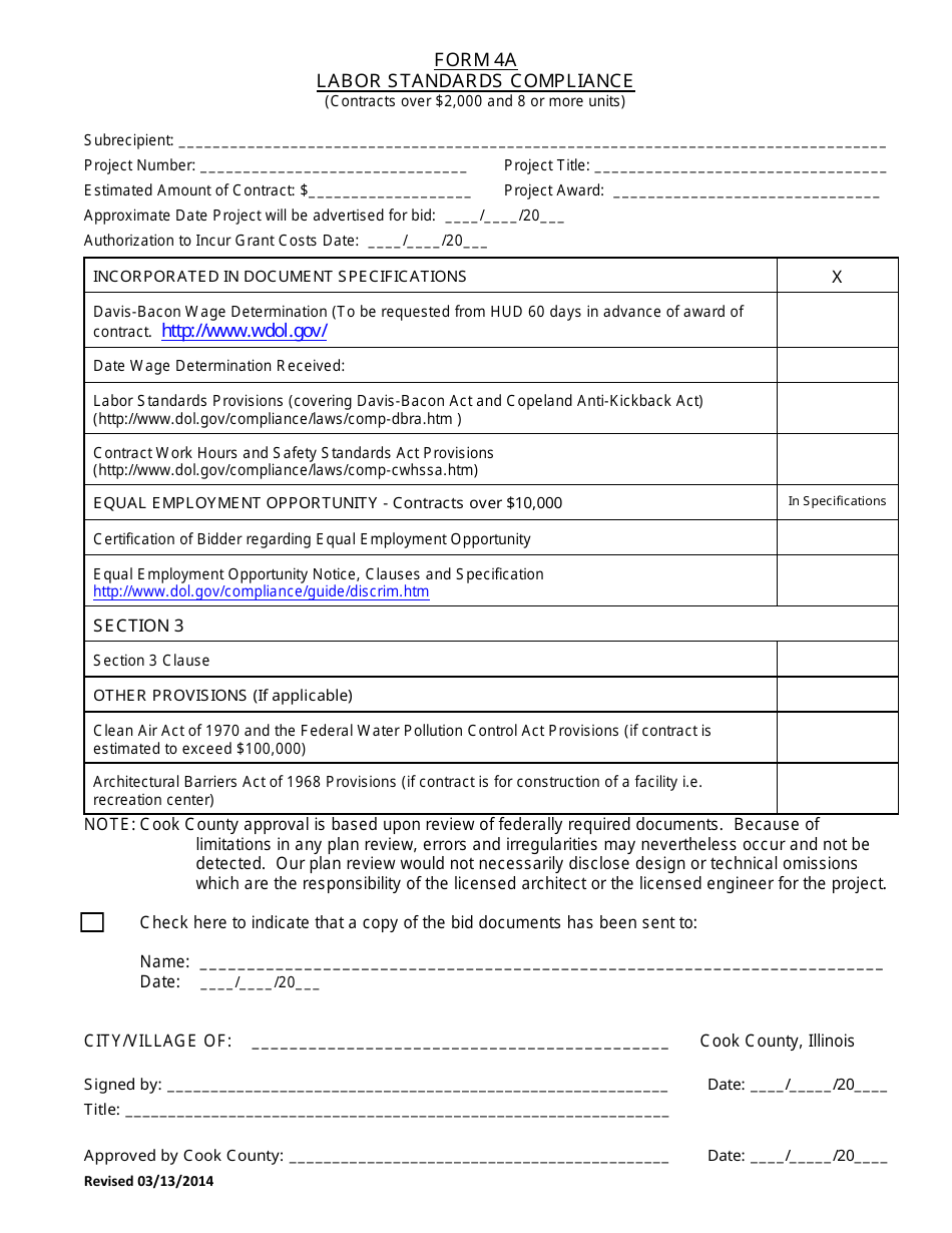 Labor Standards Compliance Form, Page 1