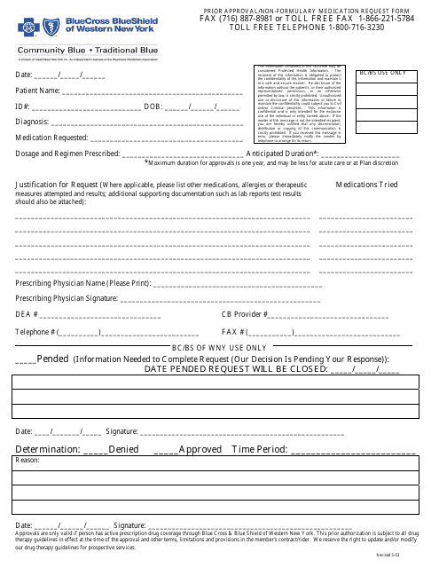 Prior Approval / Non-formulary Medication Request Form - Blue Cross Blue Shield of Western New York - New York Download Pdf