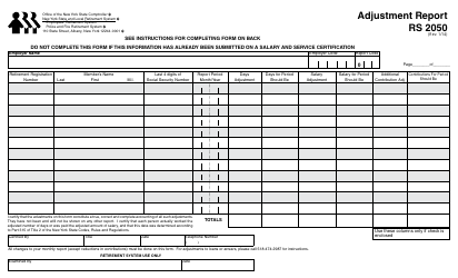 Form RS2050 Adjustment Report - New York