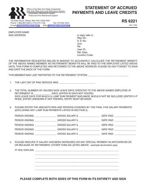 Form RS6221  Printable Pdf