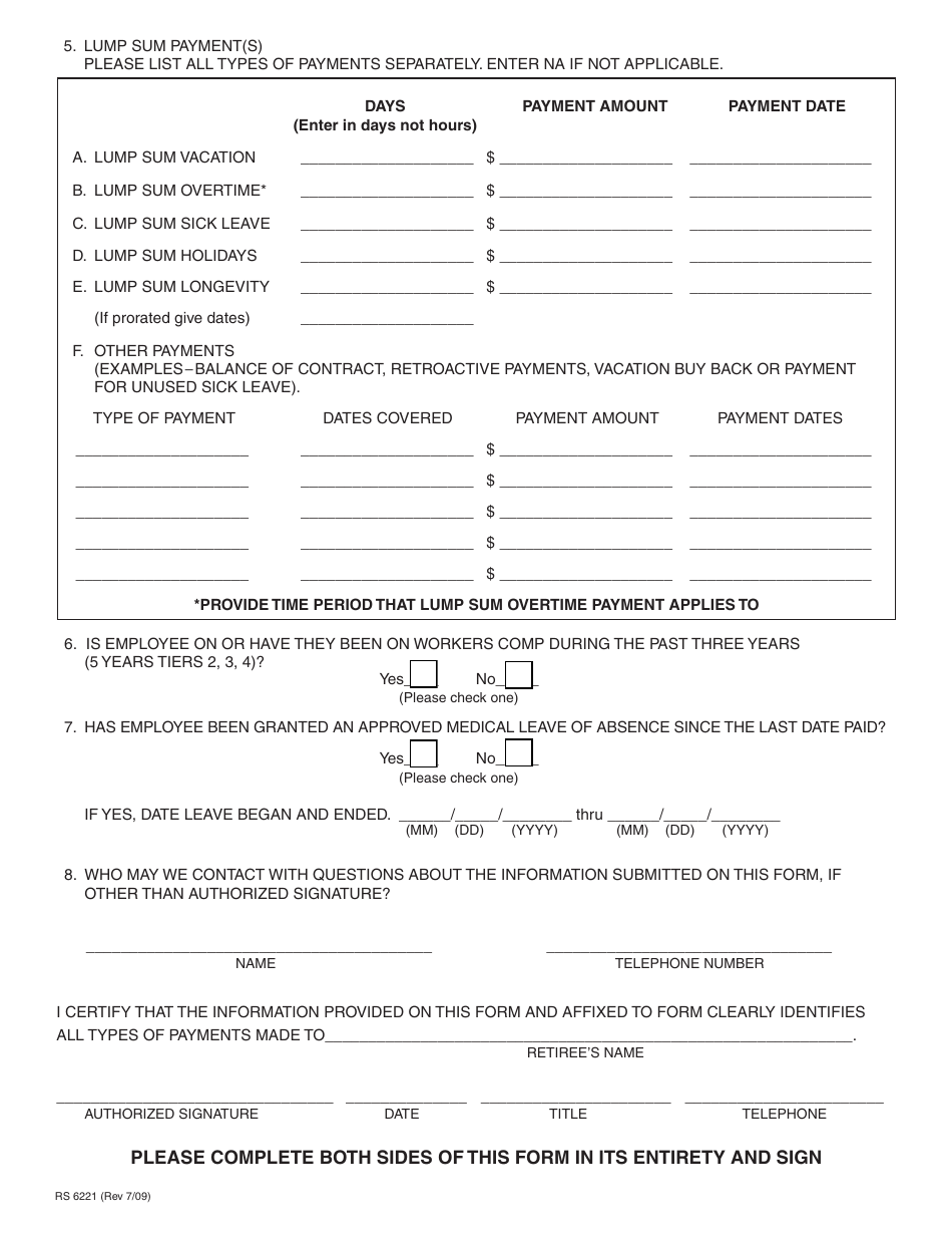Form RS6221 Statement of Accrued Payments and Leave Credits - New York, Page 2