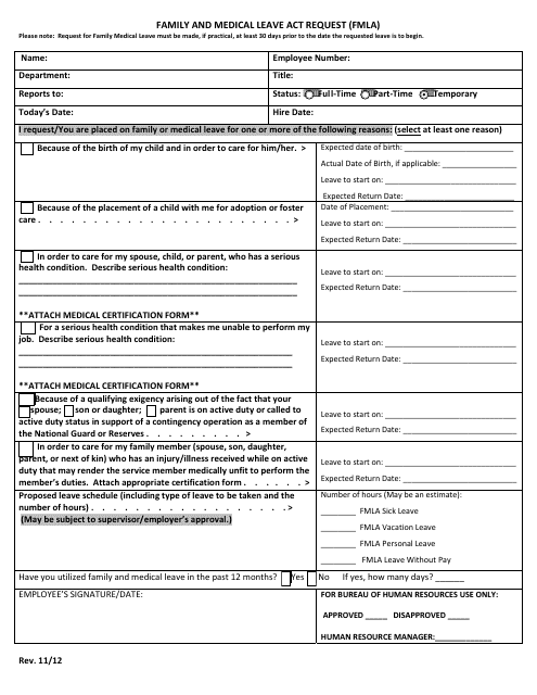 Family and Medical Leave Act Request Form Download Pdf