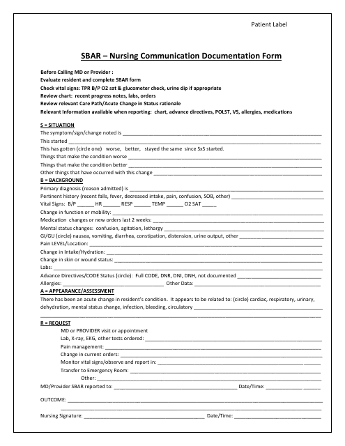 Nursing Communication Documentation Form