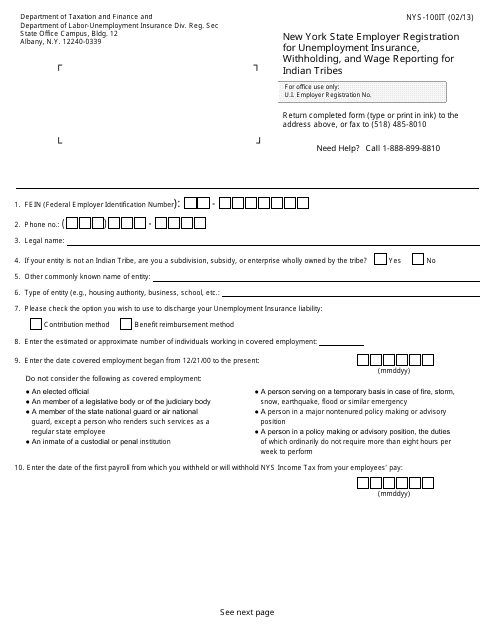 Form NYS-100IT  Printable Pdf