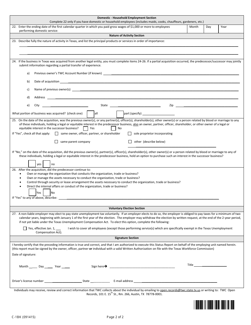 Form C-1 - Fill Out, Sign Online and Download Fillable PDF, Texas ...