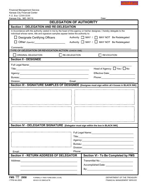 FMS Form 2958  Printable Pdf
