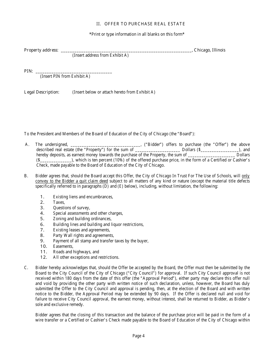 Chicago, Illinois Offer to Purchase Real Estate Form - Fill Out, Sign ...