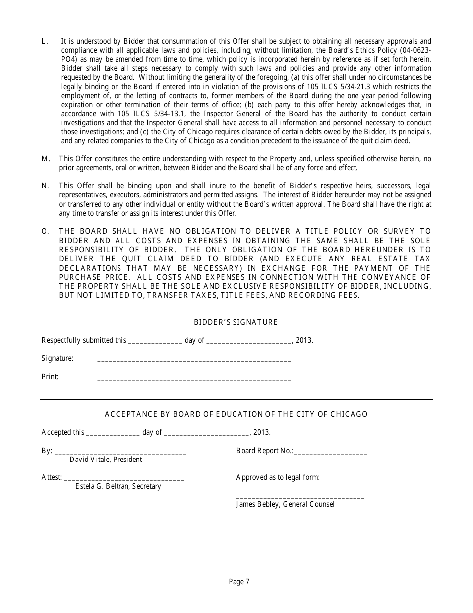 Offer to Purchase Real Estate Form - Chicago, Illinois, Page 4