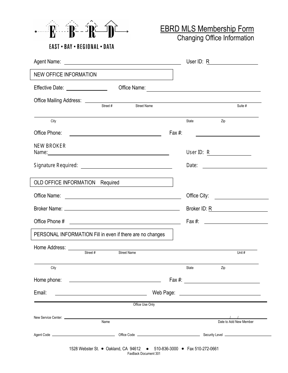 Membership Form Template - Ebrd Mls - California, Page 1