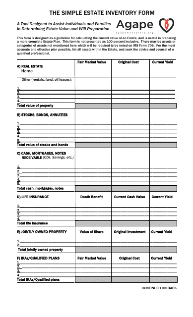 The Simple Estate Inventory Form - Agape Download Pdf