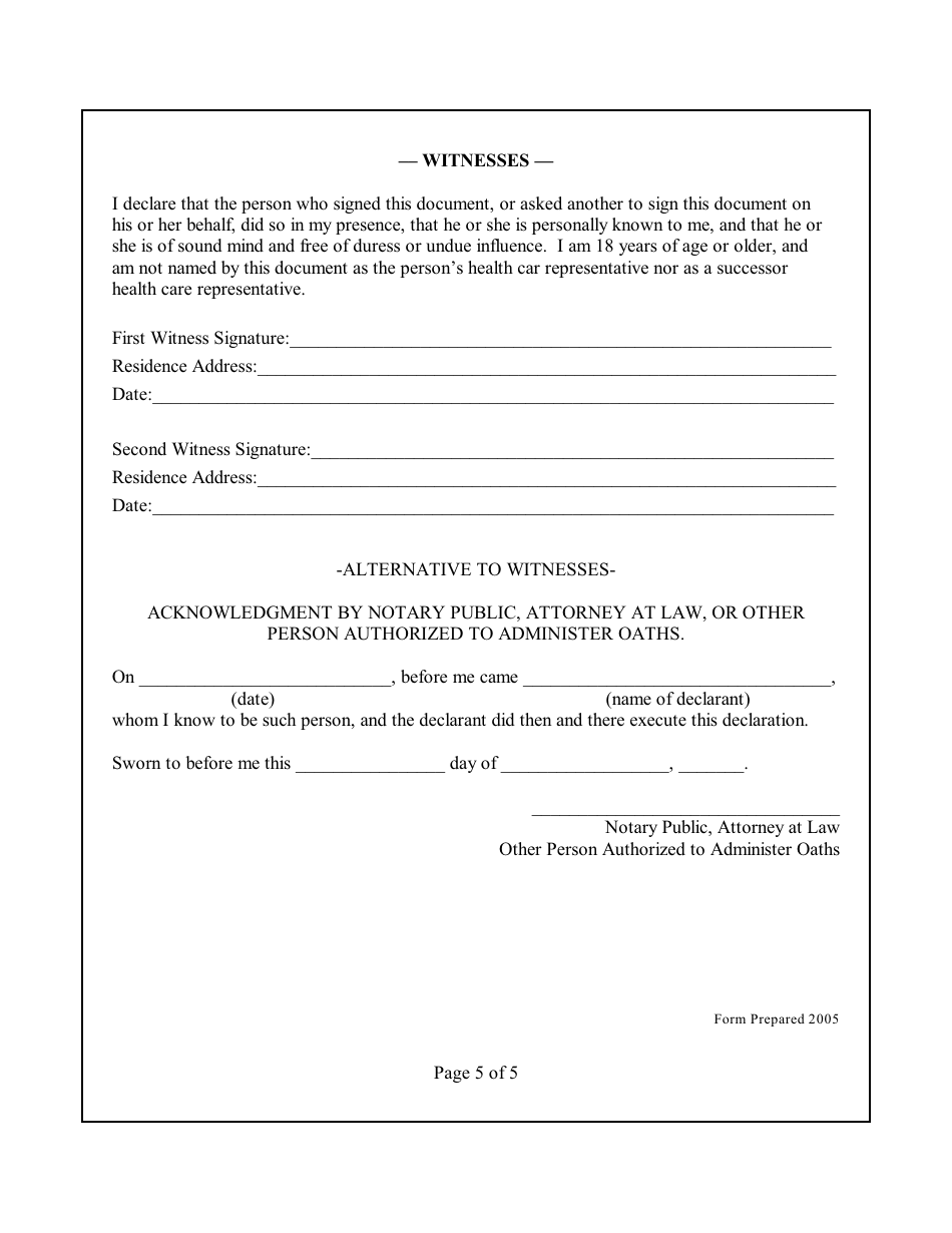 Durable Power of Attorney for Health Care - Will to Live Form - New Jersey, Page 5