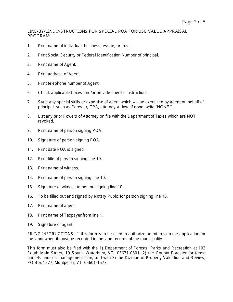 Special Power of Attorney (Use Value Appraisal Program) - Vermont, Page 2