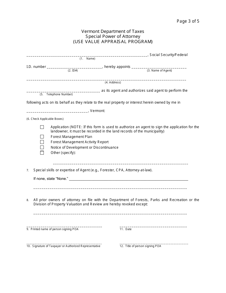 Special Power of Attorney (Use Value Appraisal Program) - Vermont, Page 3