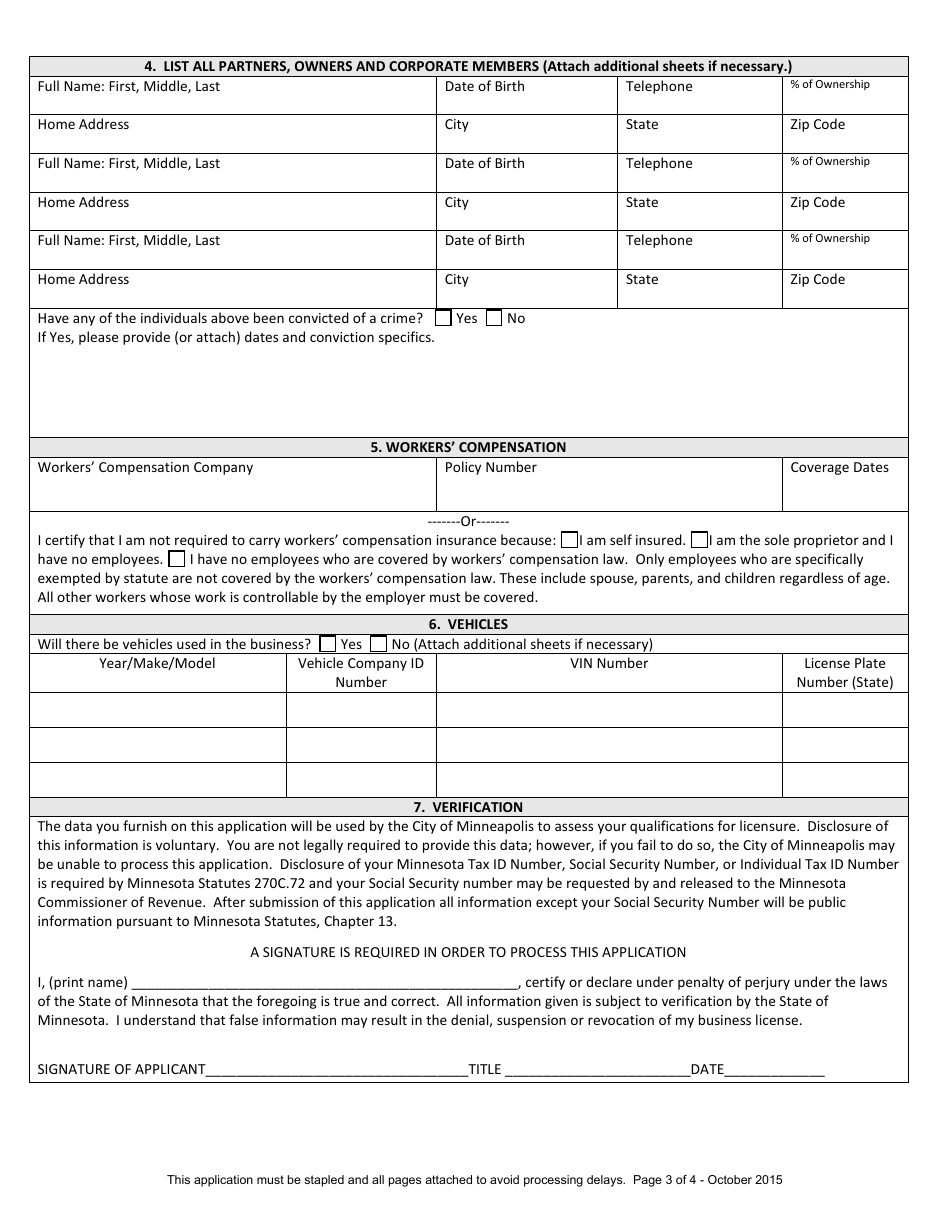 Trades License Application Form - City of Minneapolis, Minnesota, Page 3