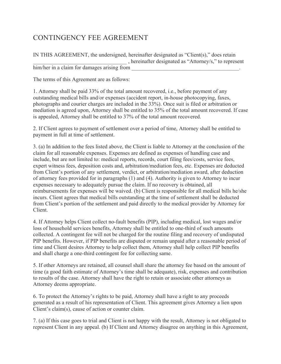 Contingency Fee Agreement Template - Utah, Page 1