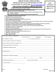 Document preview: Application for Miscellaneous Services - Embassy of India - Washington, D.C.
